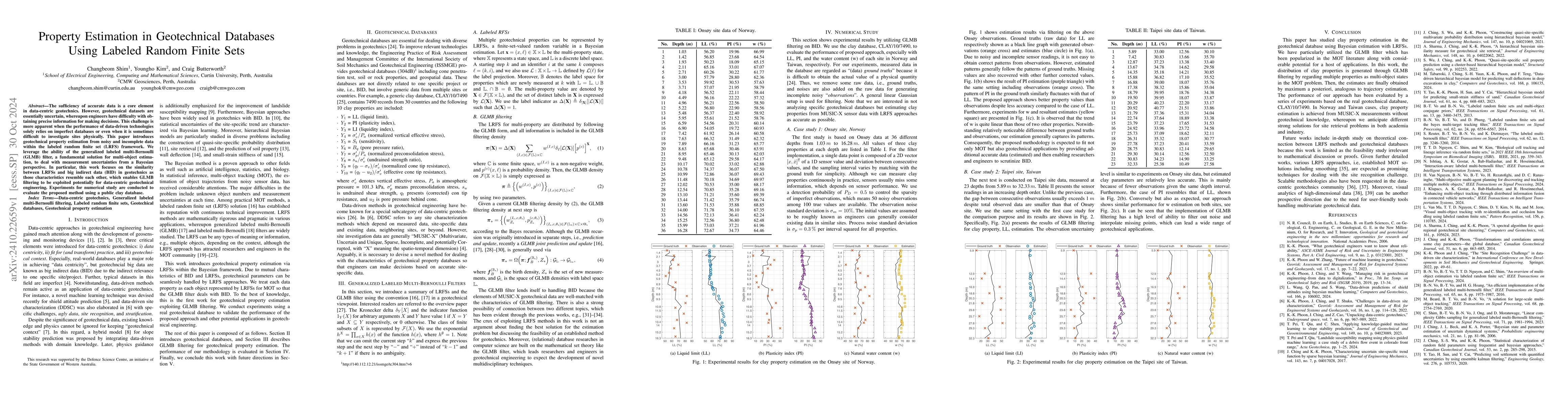 Thumbnail for Property Estimation in Geotechnical Databases Using Labeled Random
  Finite Sets