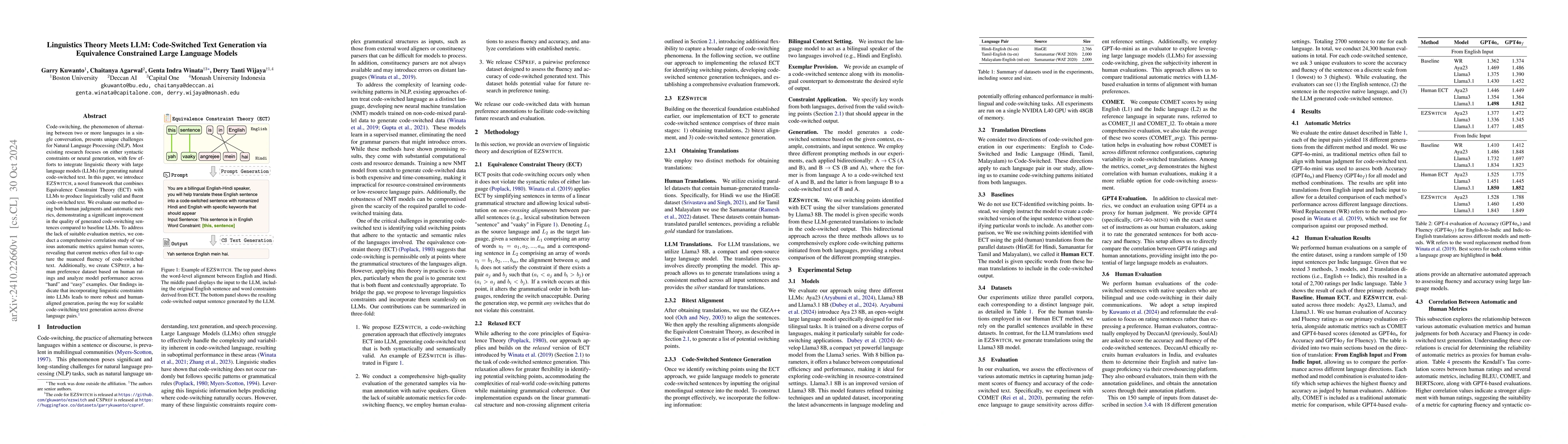 Thumbnail for Linguistics Theory Meets LLM: Code-Switched Text Generation via
  Equivalence Constrained Large Language Models