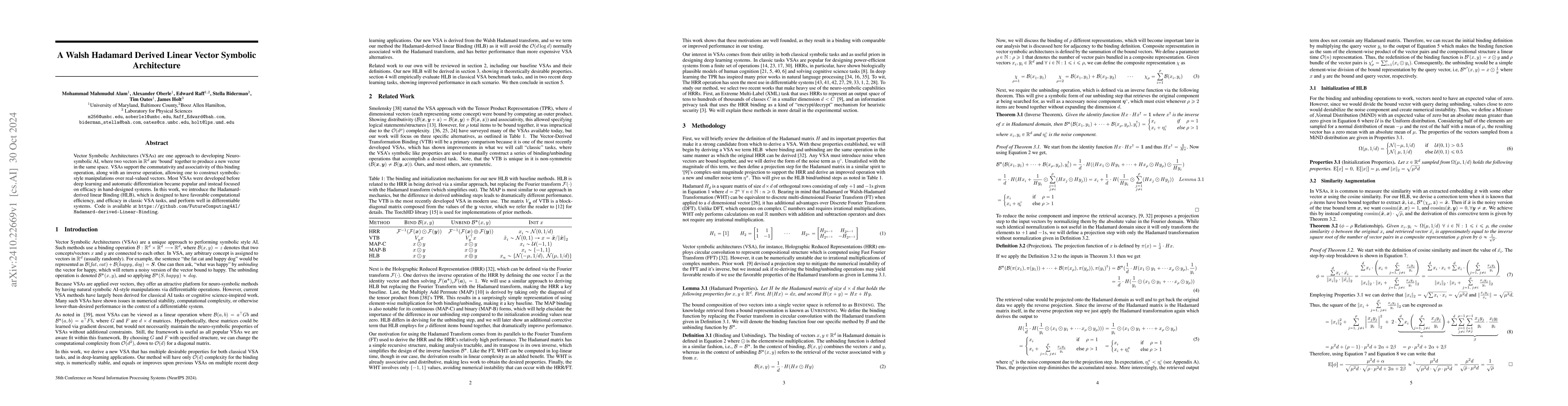 Thumbnail for A Walsh Hadamard Derived Linear Vector Symbolic Architecture
