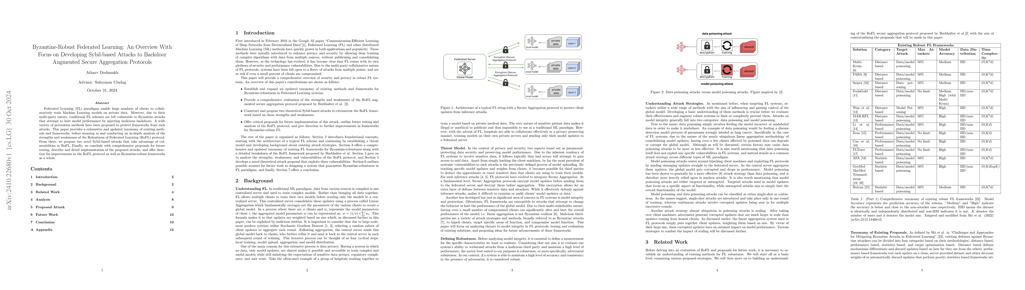 Thumbnail for Byzantine-Robust Federated Learning: An Overview With Focus on
  Developing Sybil-based Attacks to Backdoor Augmented Secure Aggregation
  Protocols