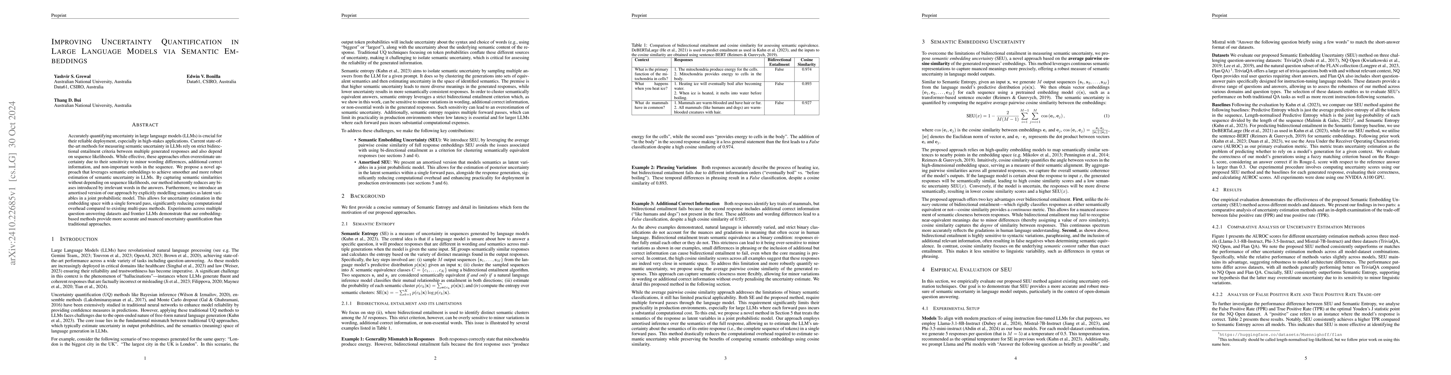 Thumbnail for Improving Uncertainty Quantification in Large Language Models via
  Semantic Embeddings