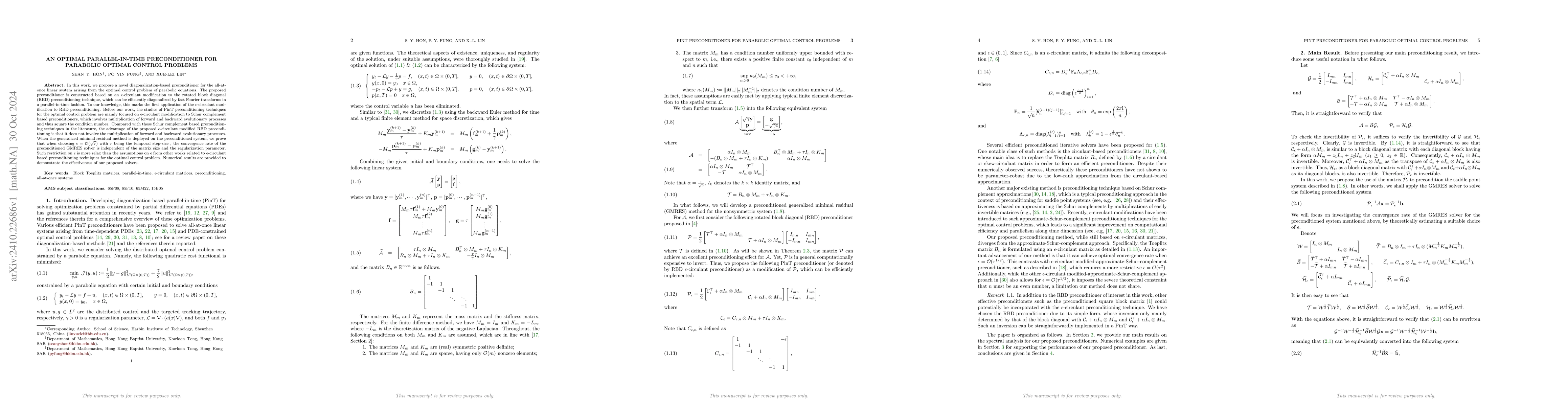 Thumbnail for An optimal parallel-in-time preconditioner for parabolic optimal control
  problems
