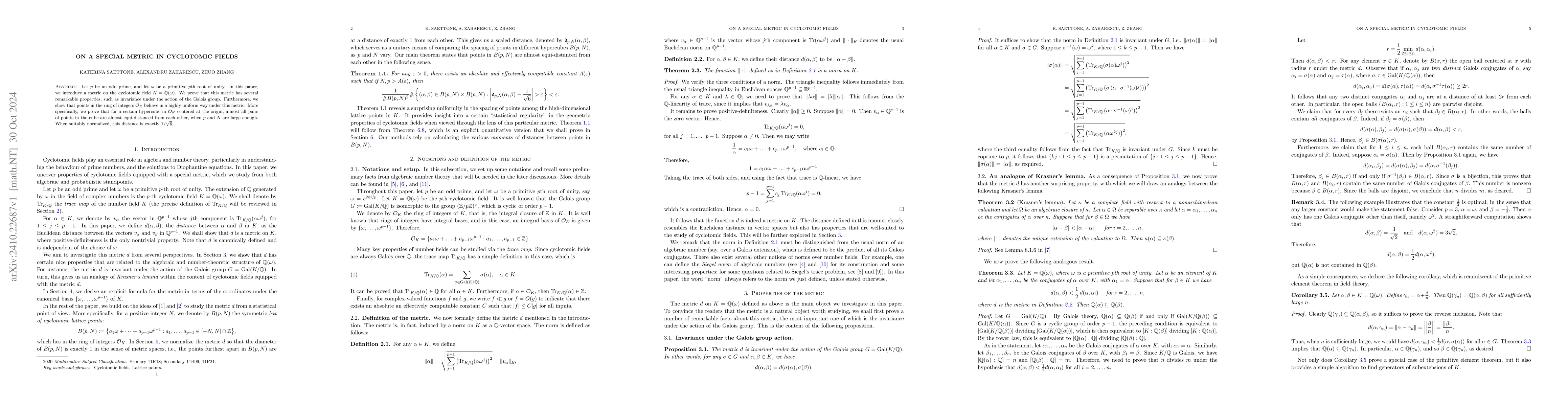 Thumbnail for On a Special Metric in Cyclotomic Fields