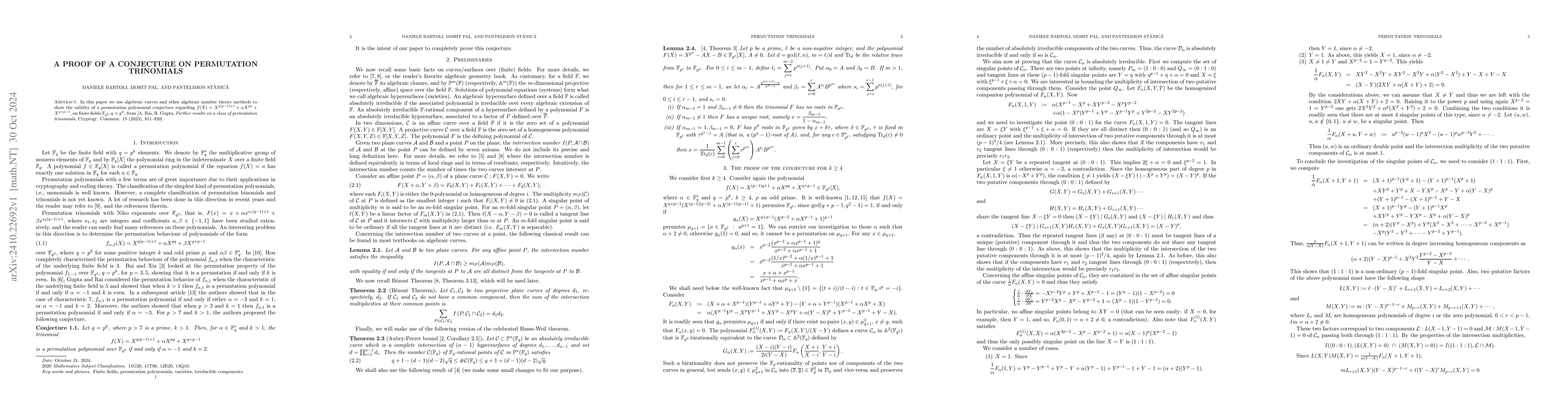 Thumbnail for A proof of a conjecture on permutation trinomials