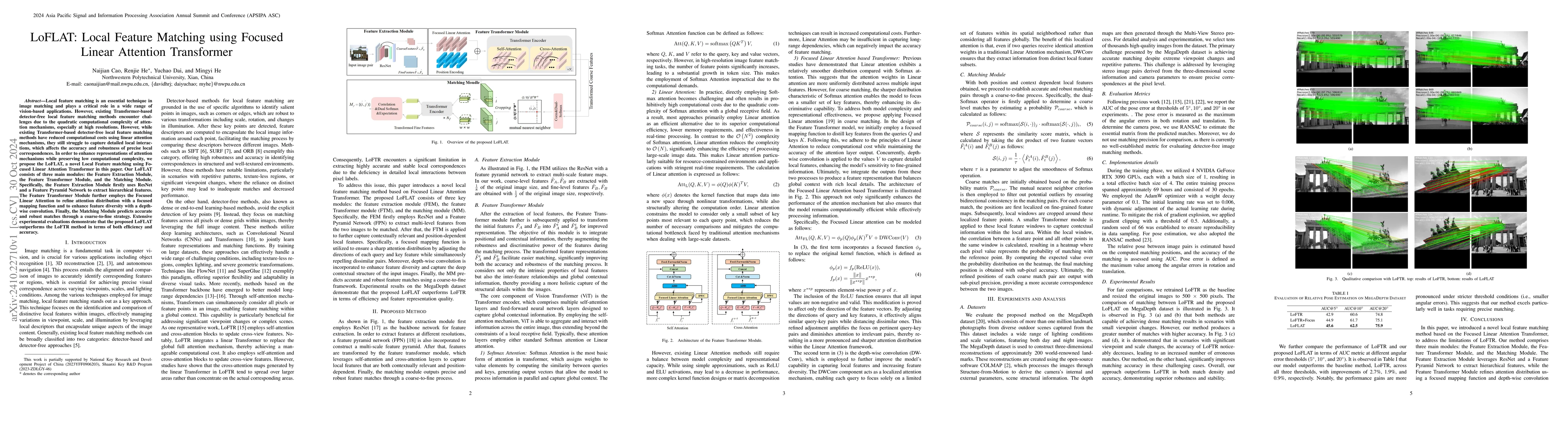 Thumbnail for LoFLAT: Local Feature Matching using Focused Linear Attention
  Transformer