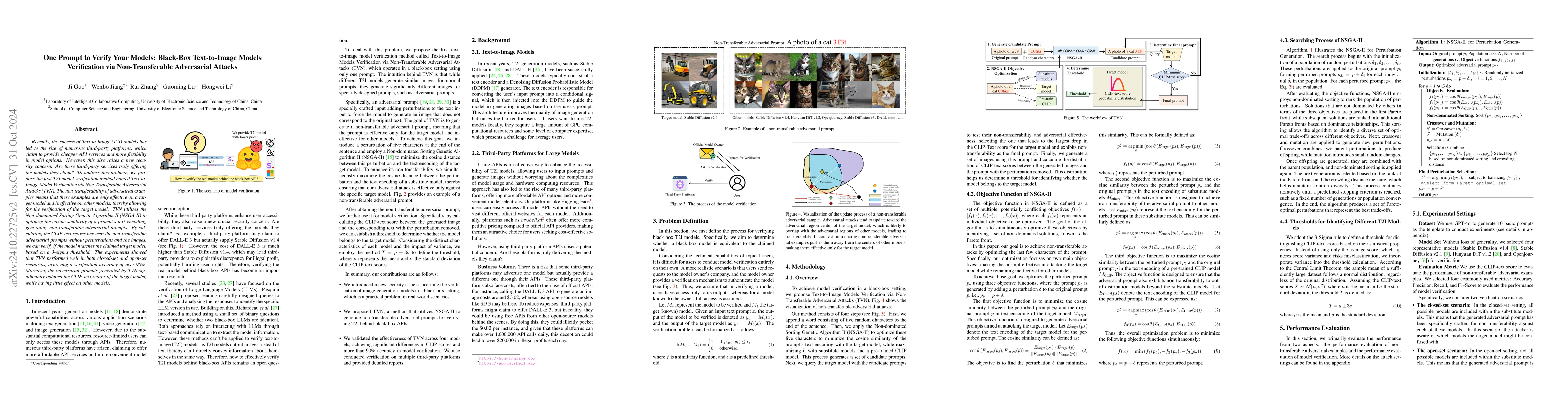 Thumbnail for One Prompt to Verify Your Models: Black-Box Text-to-Image Models
  Verification via Non-Transferable Adversarial Attacks