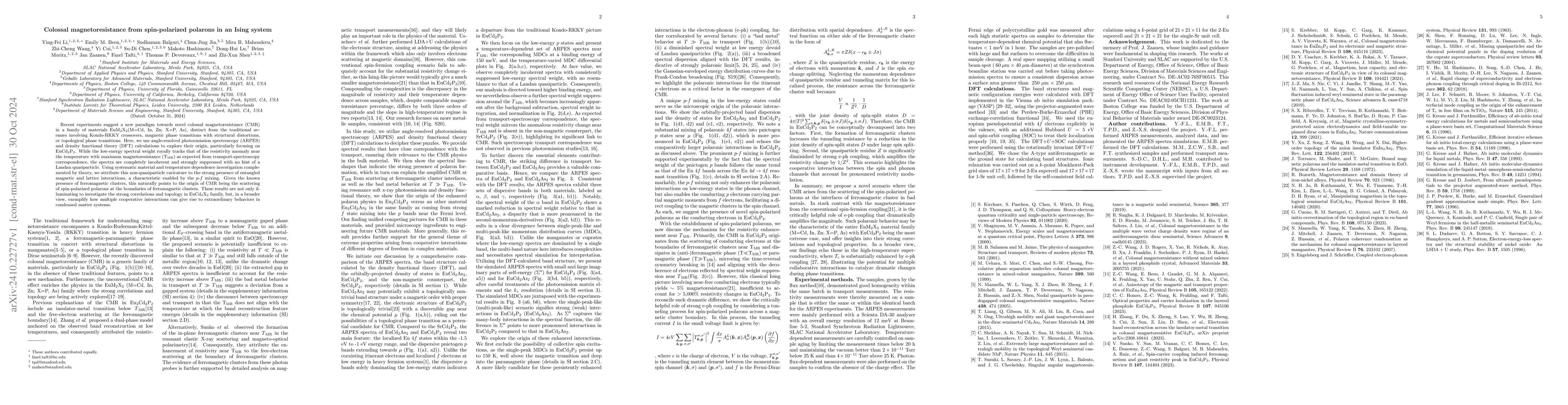 Thumbnail for Colossal magnetoresistance from spin-polarized polarons in an Ising
  system
