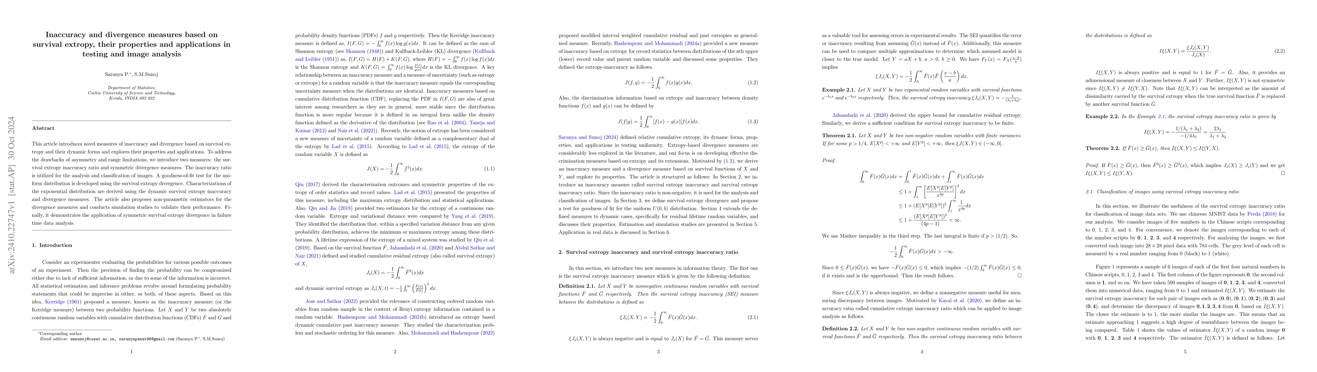 Thumbnail for Inaccuracy and divergence measures based on survival extropy, their
  properties, and applications in testing and image analysis