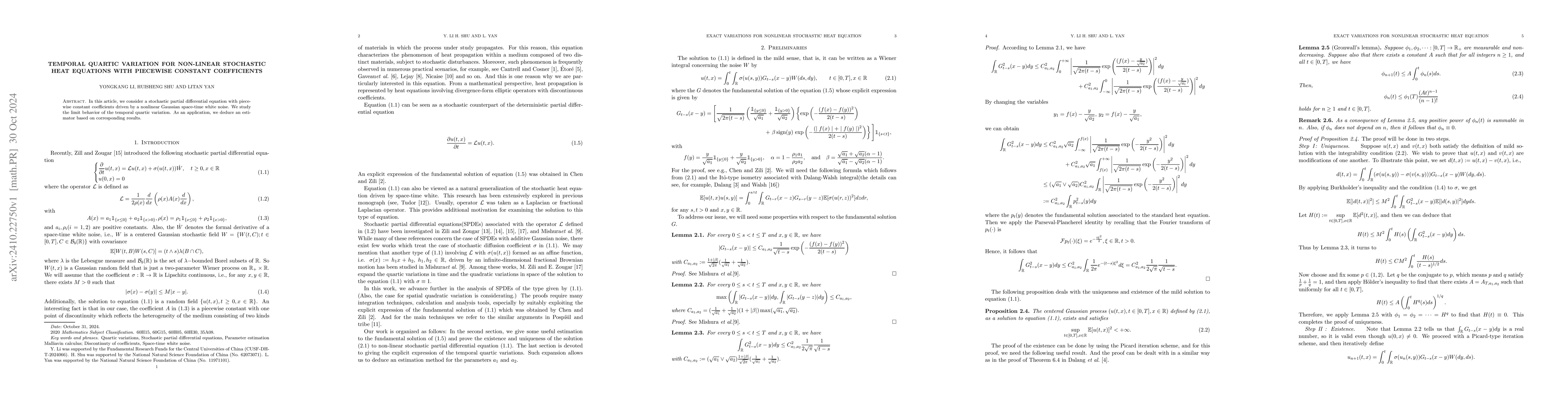 Thumbnail for Temporal quartic variation for non-linear stochastic heat equations with
  piecewise constant coefficients