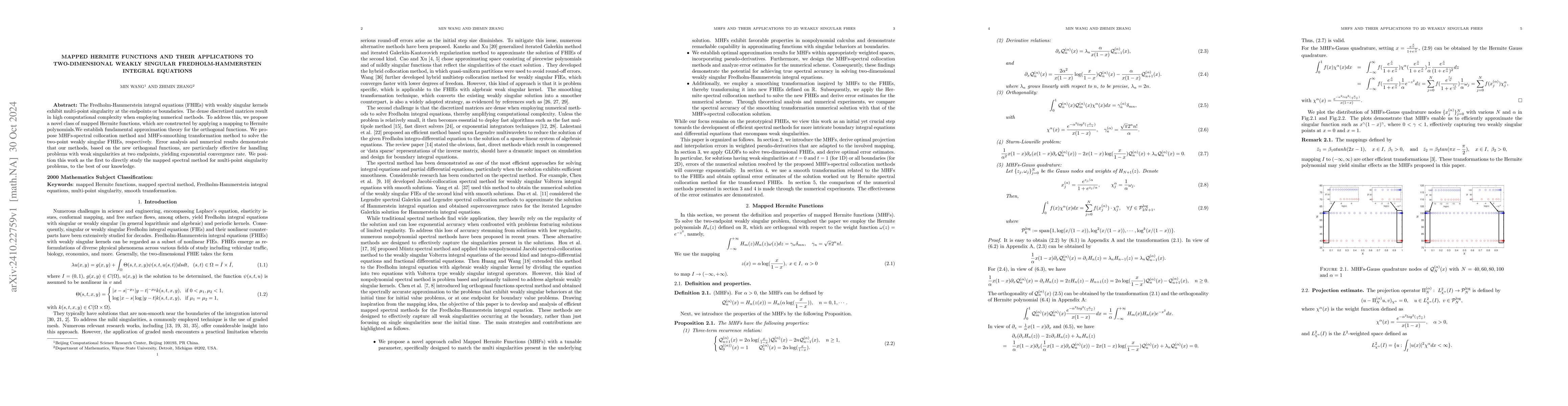 Thumbnail for Mapped Hermite Functions and their applications to two-dimensional
  weakly singular Fredholm-Hammerstein integral equations