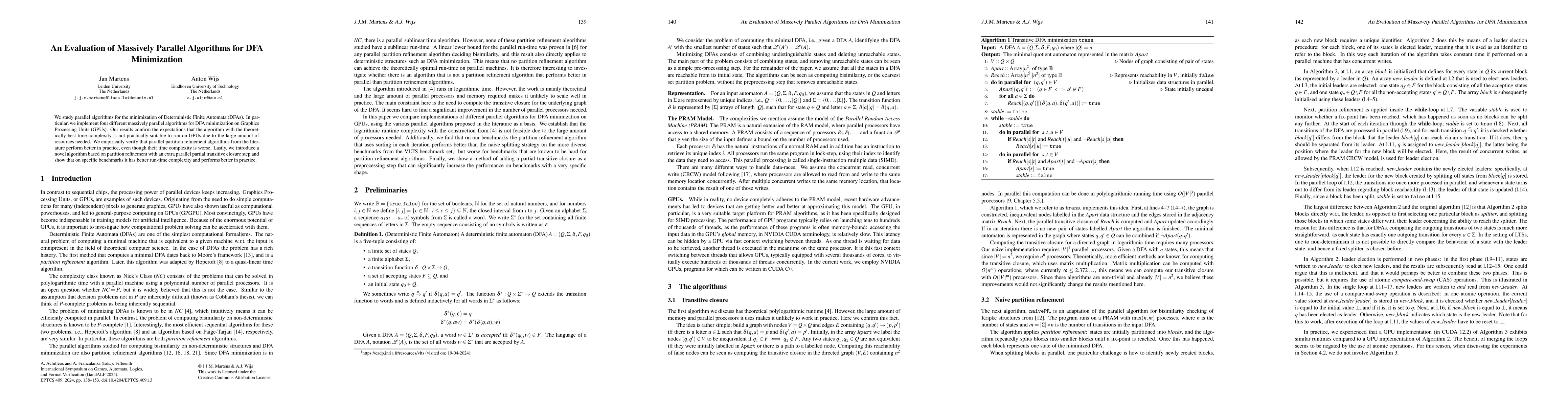 Thumbnail for An Evaluation of Massively Parallel Algorithms for DFA Minimization