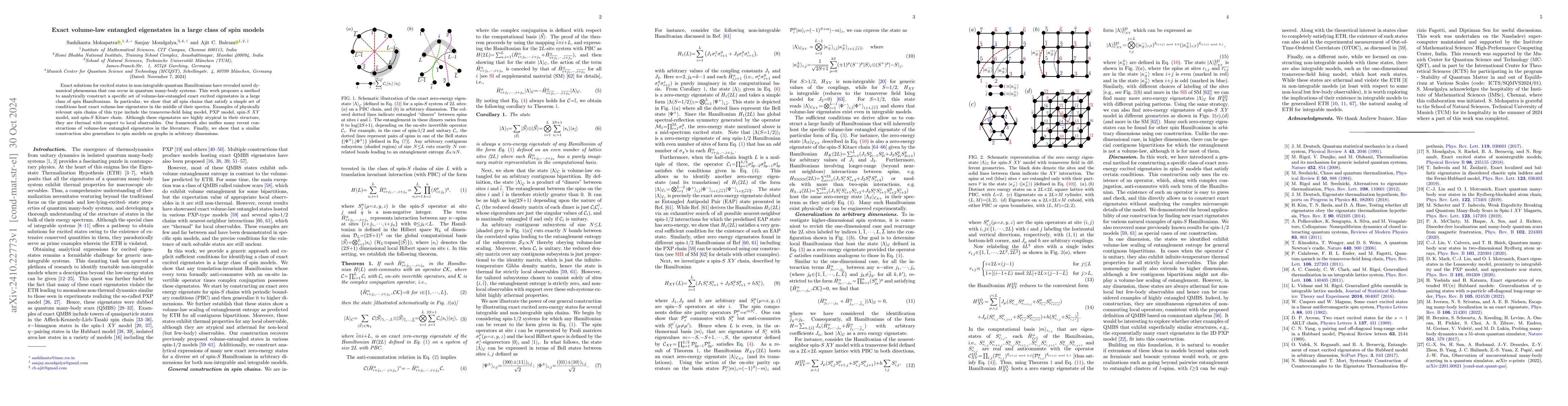 Thumbnail for Exact volume-law entangled eigenstates in a large class of spin models