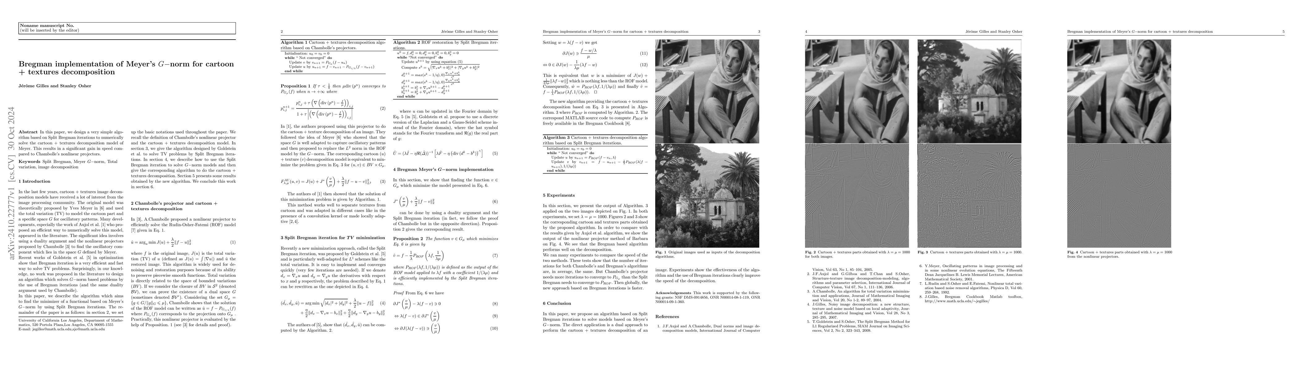 Thumbnail for Bregman implementation of Meyer's $G-$norm for cartoon + textures
  decomposition