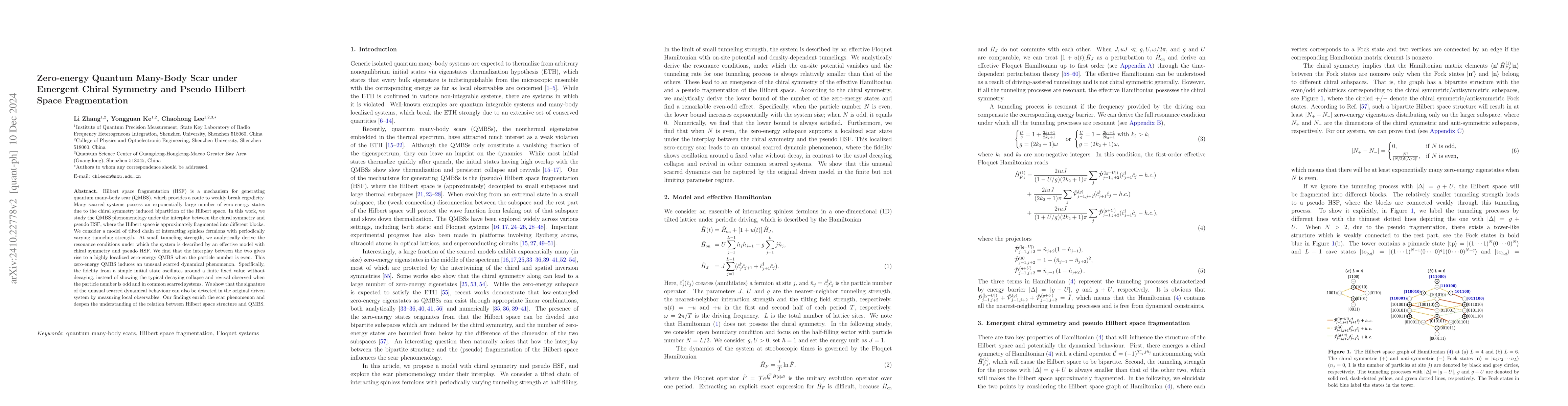 Thumbnail for Zero-energy Quantum Many-Body Scar under Emergent Chiral Symmetry and
  Pseudo Hilbert Space Fragmentation