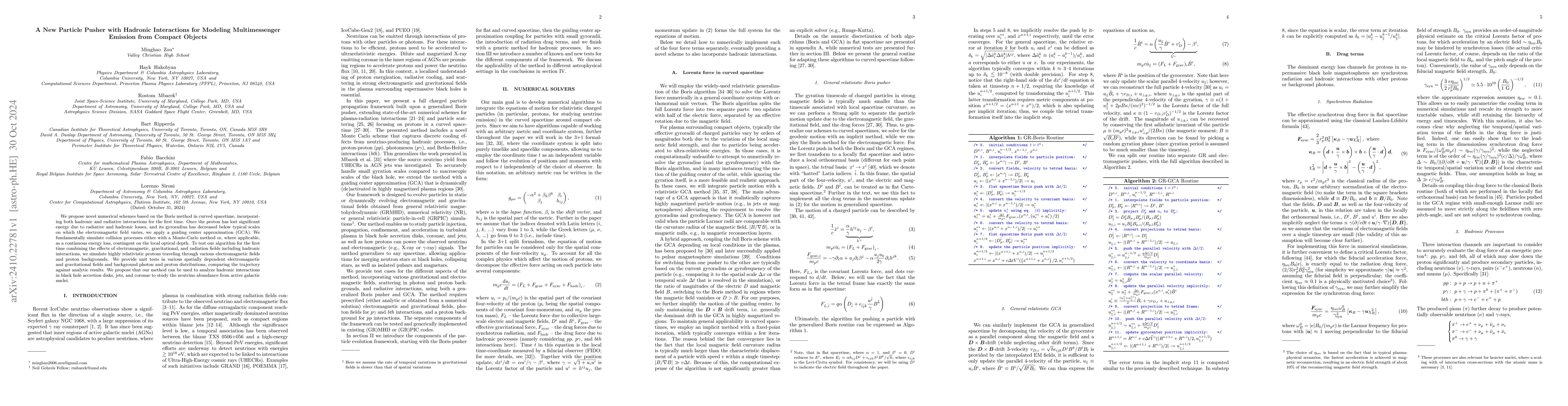 Thumbnail for A New Particle Pusher with Hadronic Interactions for Modeling
  Multimessenger Emission from Compact Objects