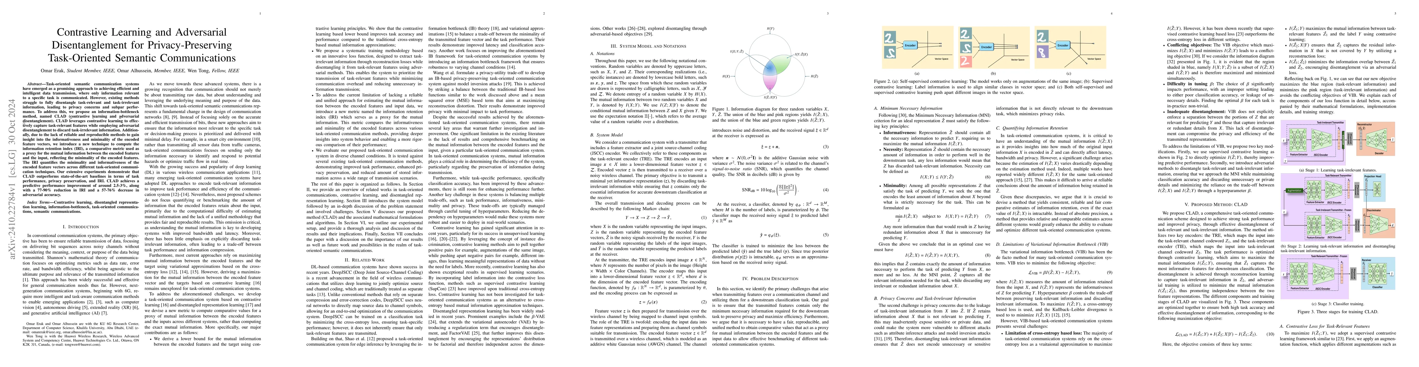 Thumbnail for Contrastive Learning and Adversarial Disentanglement for
  Privacy-Preserving Task-Oriented Semantic Communications