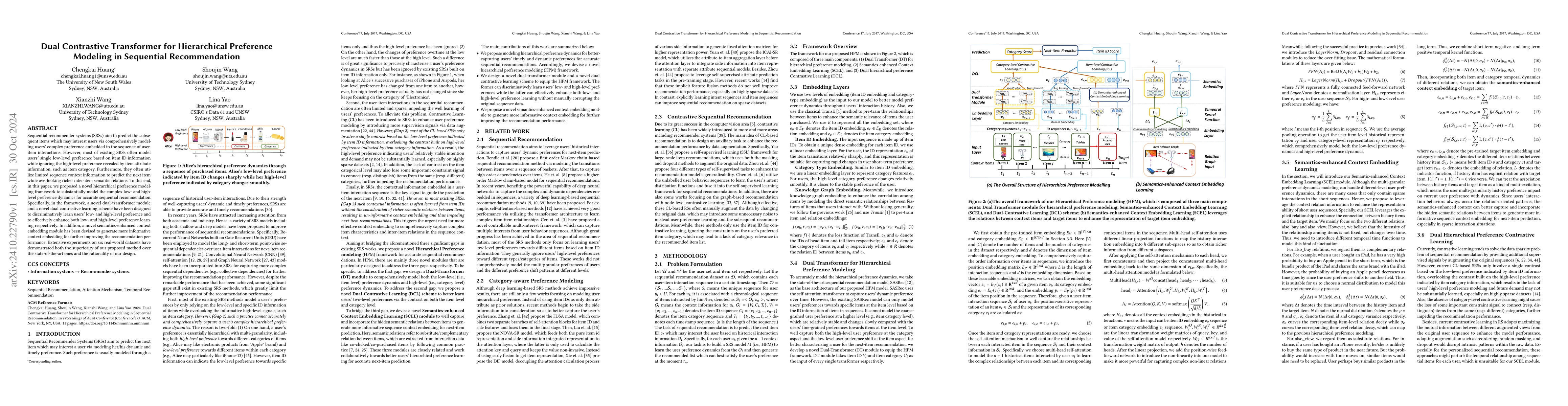 Thumbnail for Dual Contrastive Transformer for Hierarchical Preference Modeling in
  Sequential Recommendation