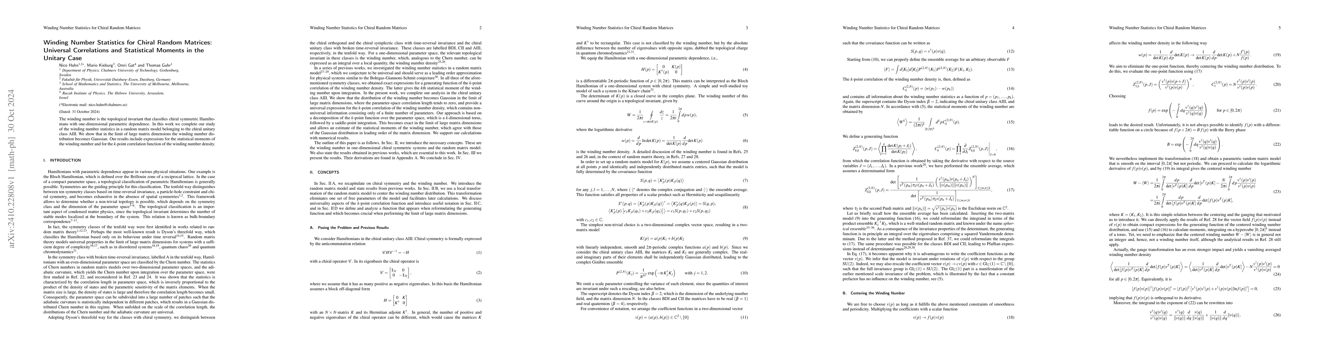Thumbnail for Winding Number Statistics for Chiral Random Matrices: Universal
  Correlations and Statistical Moments in the Unitary Case