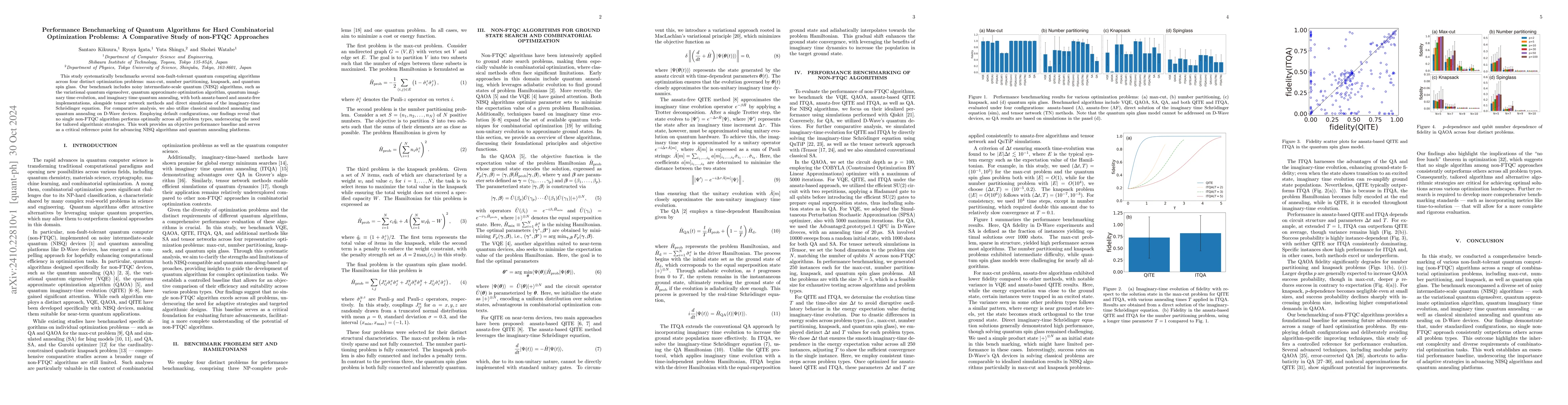 Thumbnail for Performance Benchmarking of Quantum Algorithms for Hard Combinatorial
  Optimization Problems: A Comparative Study of non-FTQC Approaches