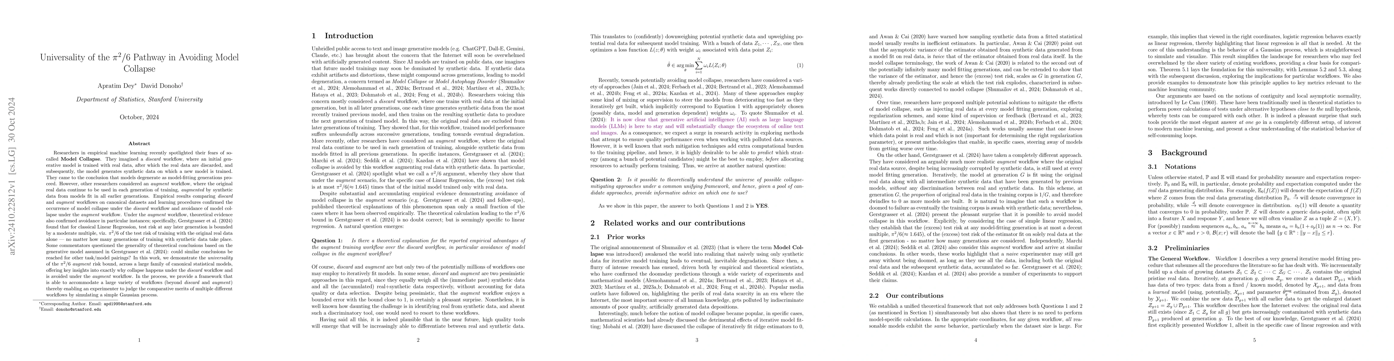 Thumbnail for Universality of the $π^2/6$ Pathway in Avoiding Model Collapse
