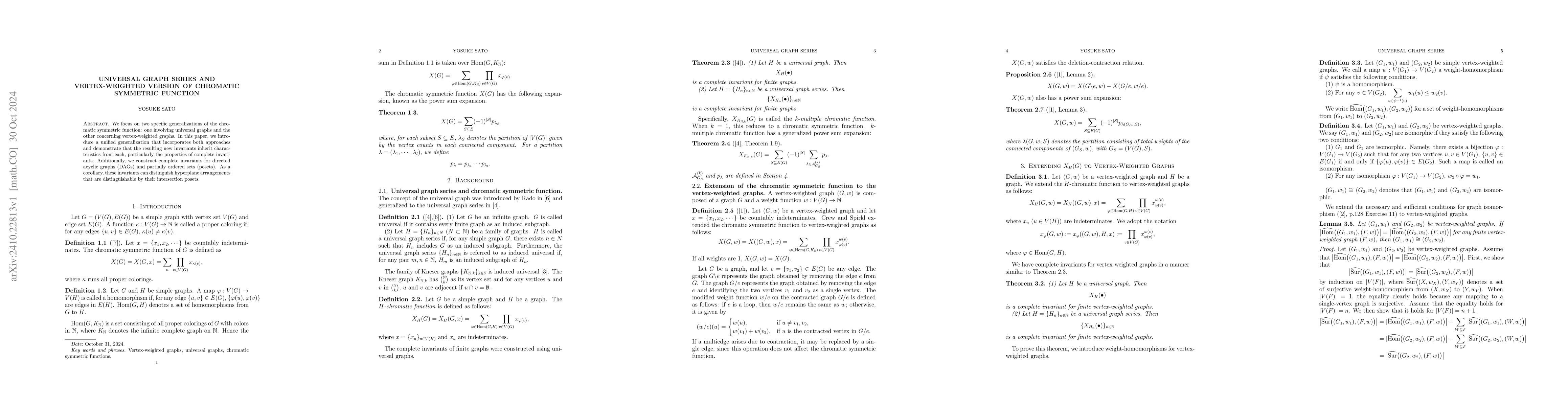 Thumbnail for Universal graph series and vertex-weighted version of chromatic
  symmetric function