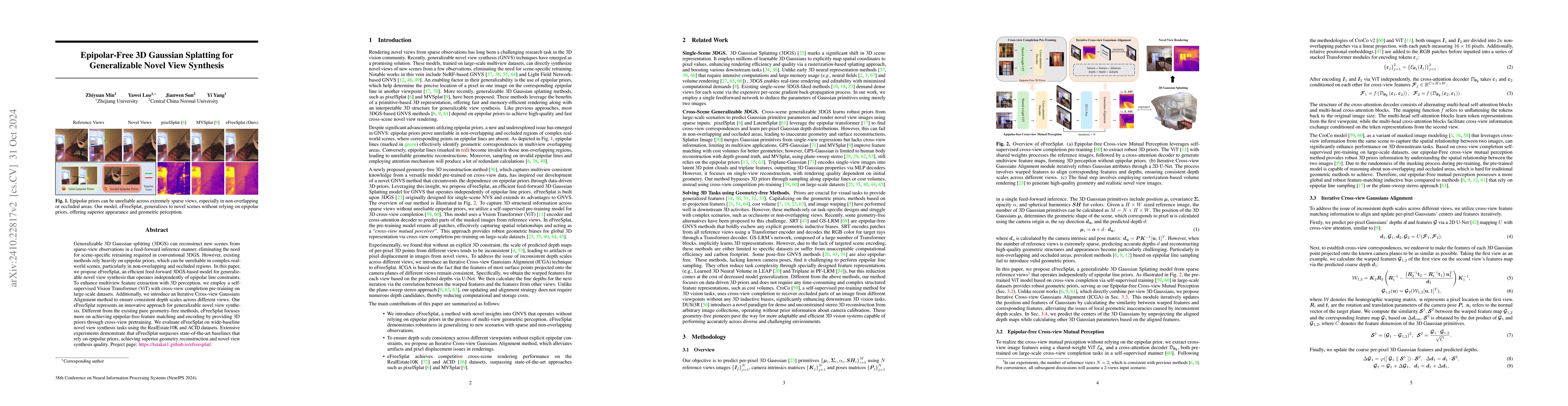 Thumbnail for Epipolar-Free 3D Gaussian Splatting for Generalizable Novel View
  Synthesis