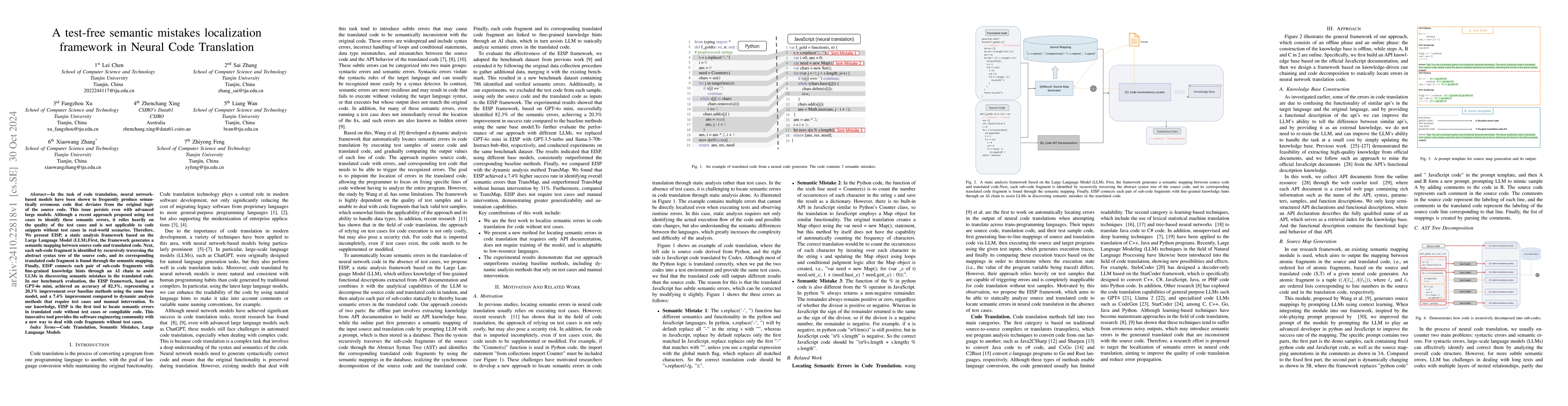 Thumbnail for A test-free semantic mistakes localization framework in Neural Code
  Translation