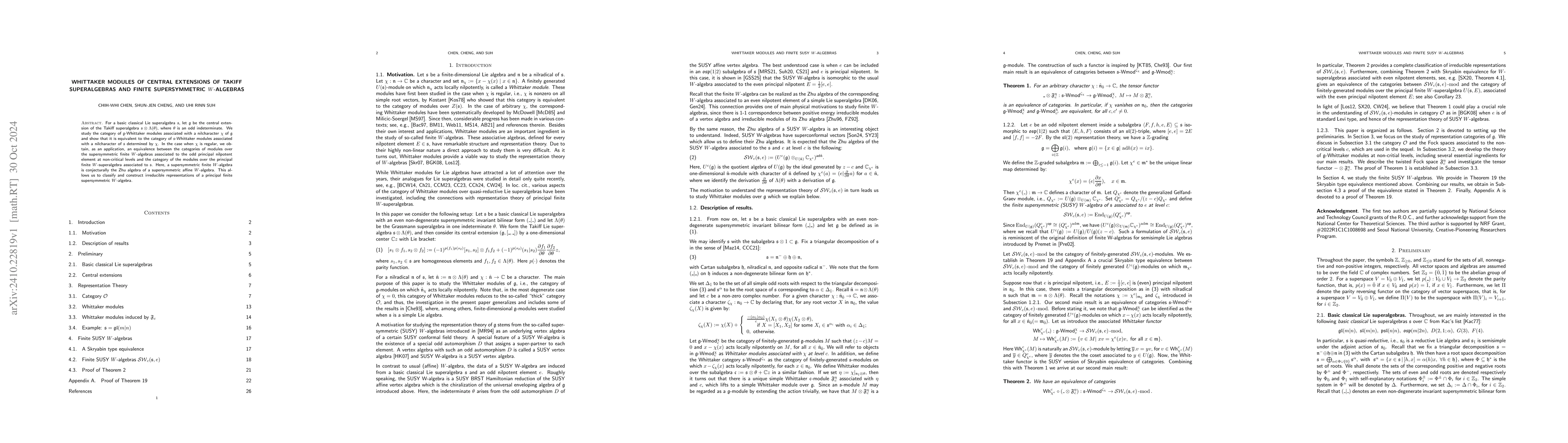 Thumbnail for Whittaker modules of central extensions of Takiff superalgebras and
  finite supersymmetric $W$-algebras
