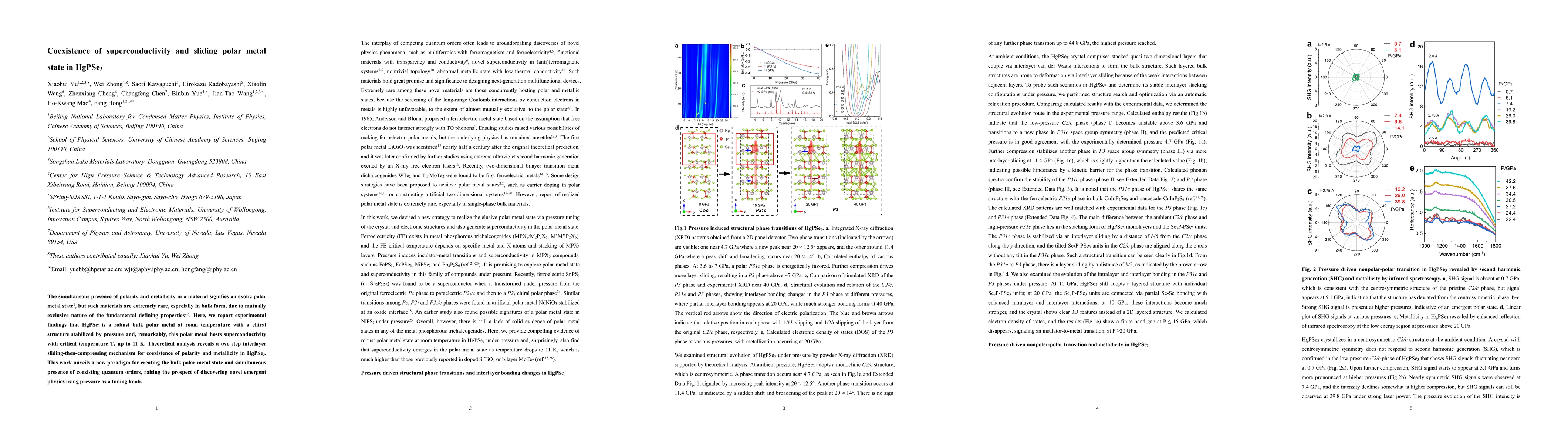 Thumbnail for Coexistence of superconductivity and sliding polar metal state in HgPSe3