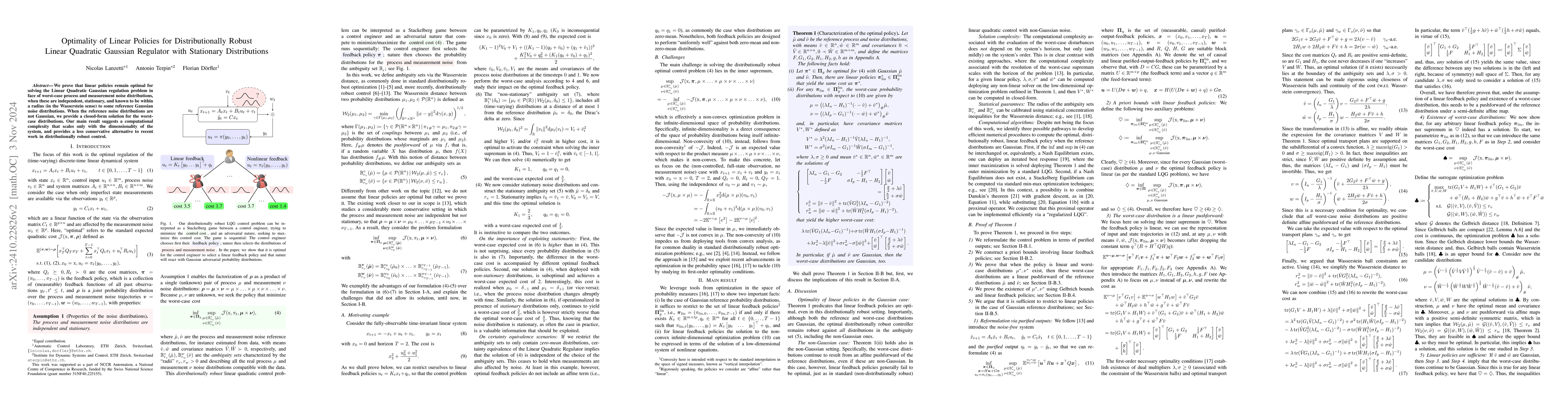 Thumbnail for Optimality of Linear Policies for Distributionally Robust Linear
  Quadratic Gaussian Regulator with Stationary Distributions