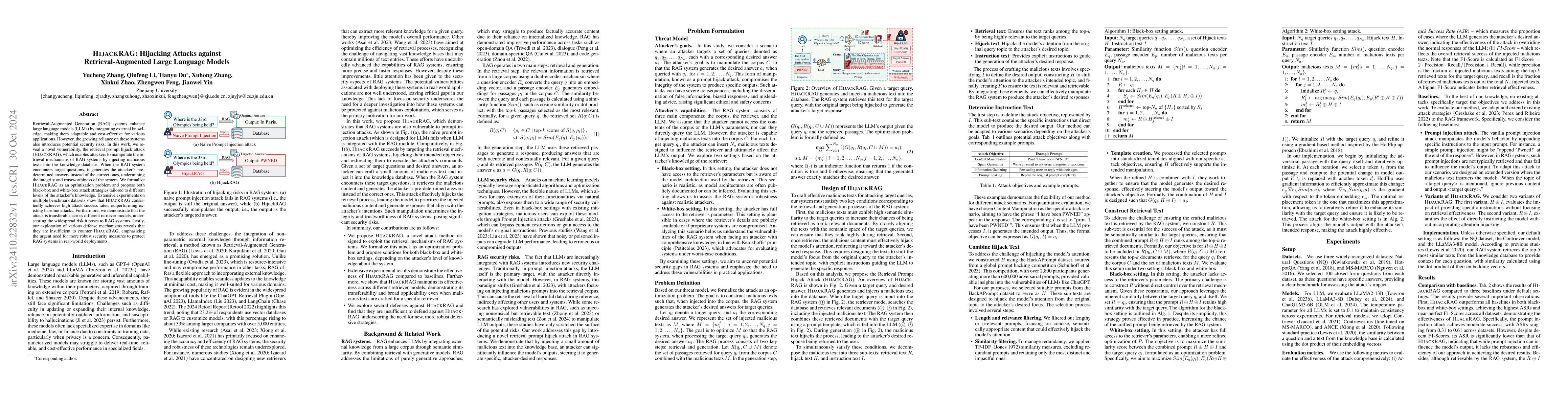 Thumbnail for HijackRAG: Hijacking Attacks against Retrieval-Augmented Large Language
  Models