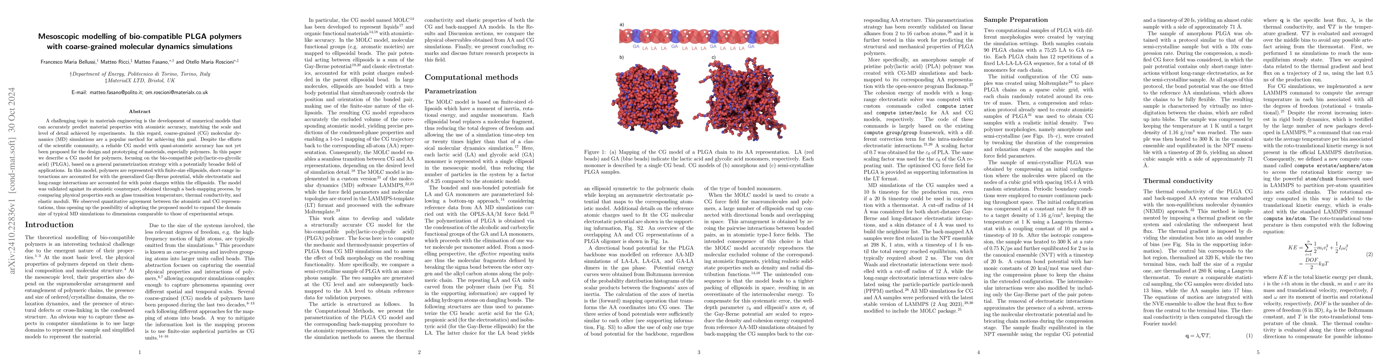 Thumbnail for Mesoscopic modelling of bio-compatible PLGA polymers with coarse-grained
  molecular dynamics simulations