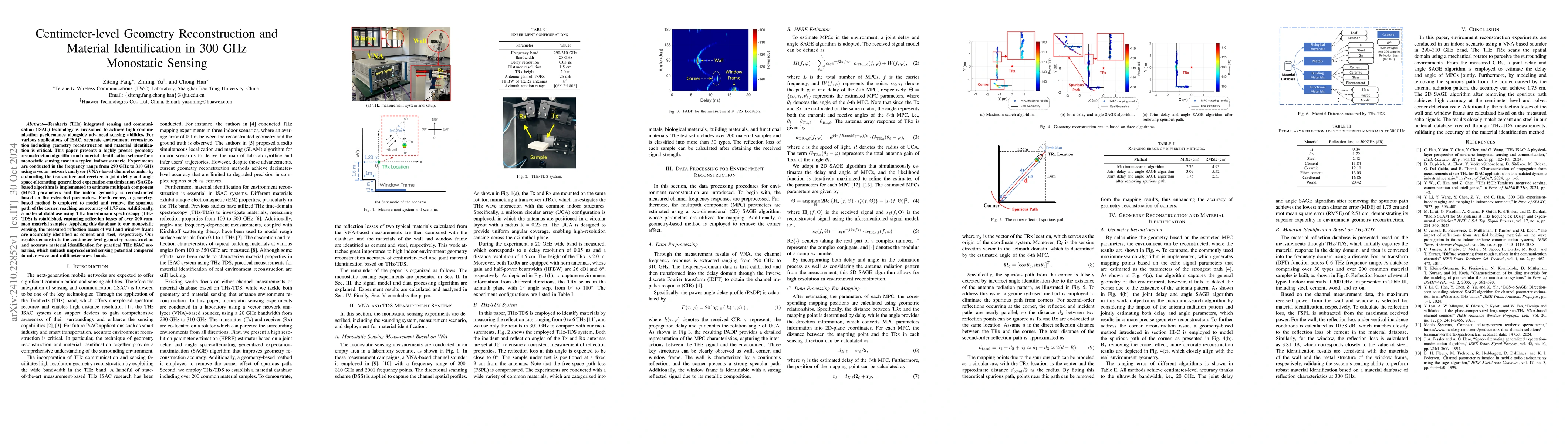 Thumbnail for Centimeter-level Geometry Reconstruction and Material Identification in
  300 GHz Monostatic Sensing