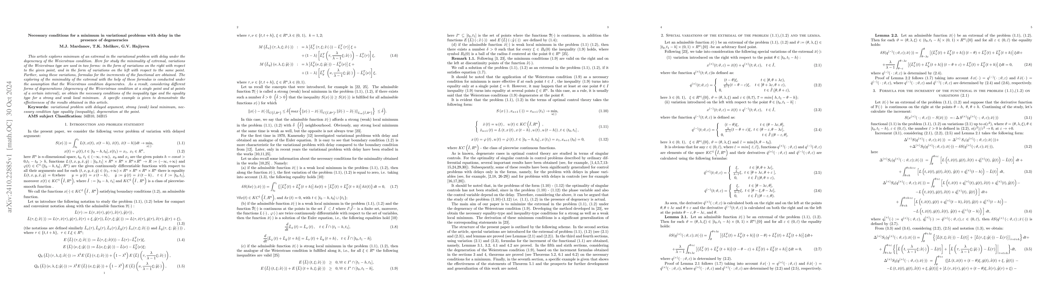 Thumbnail for Necessary conditions for a minimum in variational problems with delay in
  the presence of degeneracies