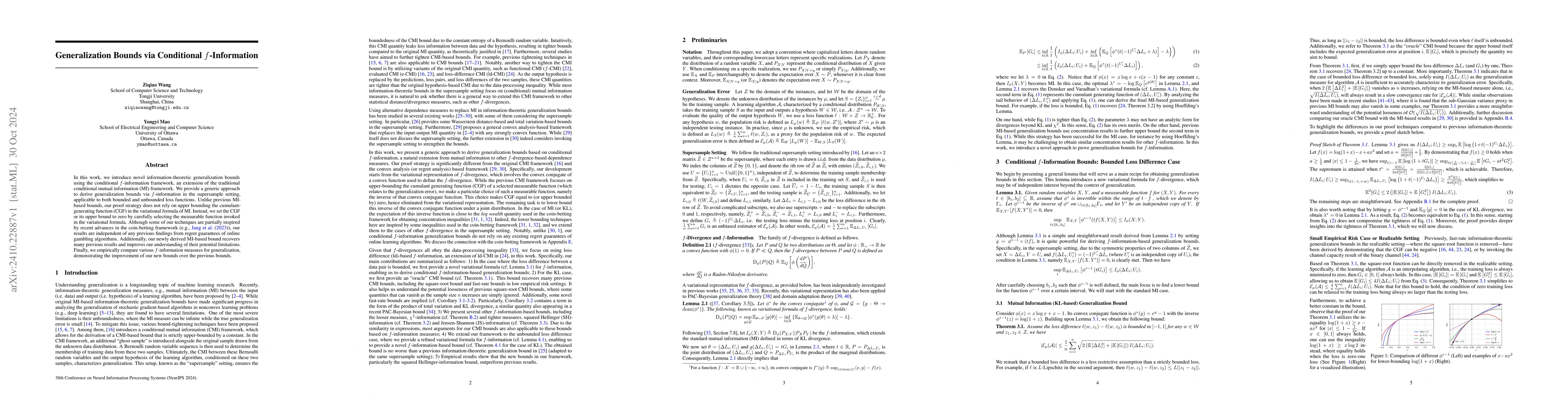 Thumbnail for Generalization Bounds via Conditional $f$-Information