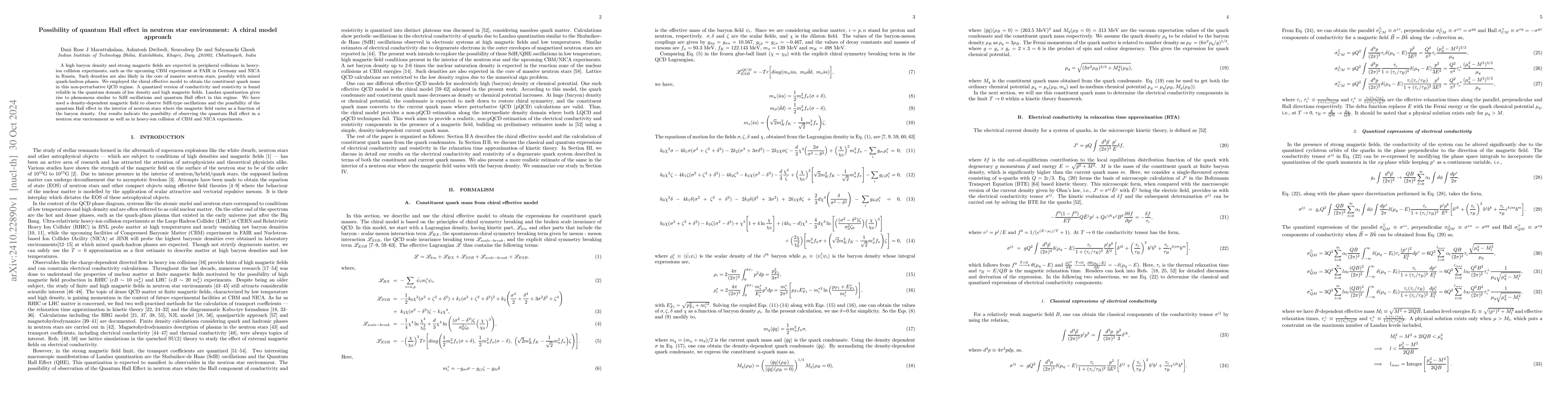 Thumbnail for Possibility of quantum Hall effect in neutron star environment: A chiral
  model approach
