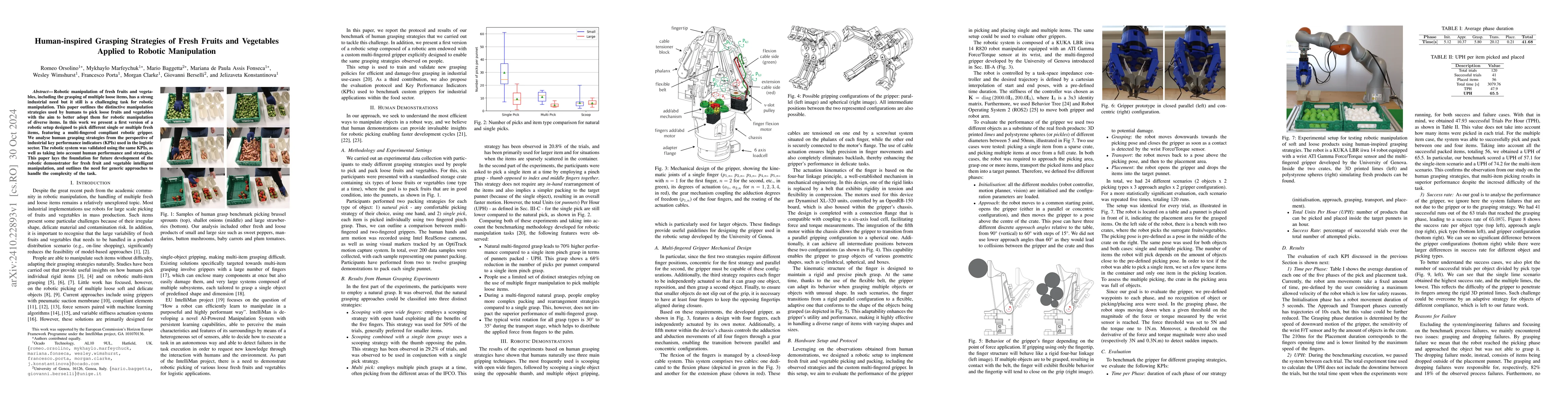 Thumbnail for Human-inspired Grasping Strategies of Fresh Fruits and Vegetables
  Applied to Robotic Manipulation