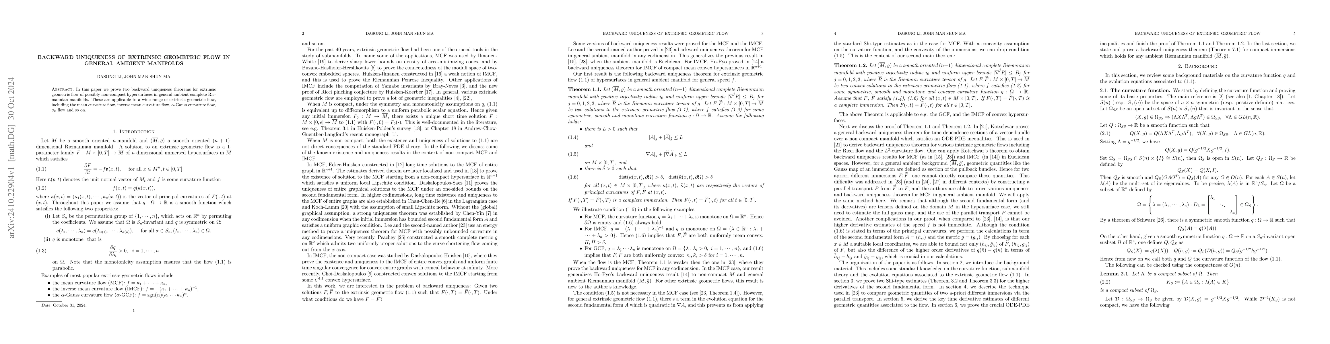 Thumbnail for Backward Uniqueness of Extrinsic Geometric Flow in general ambient
  manifolds