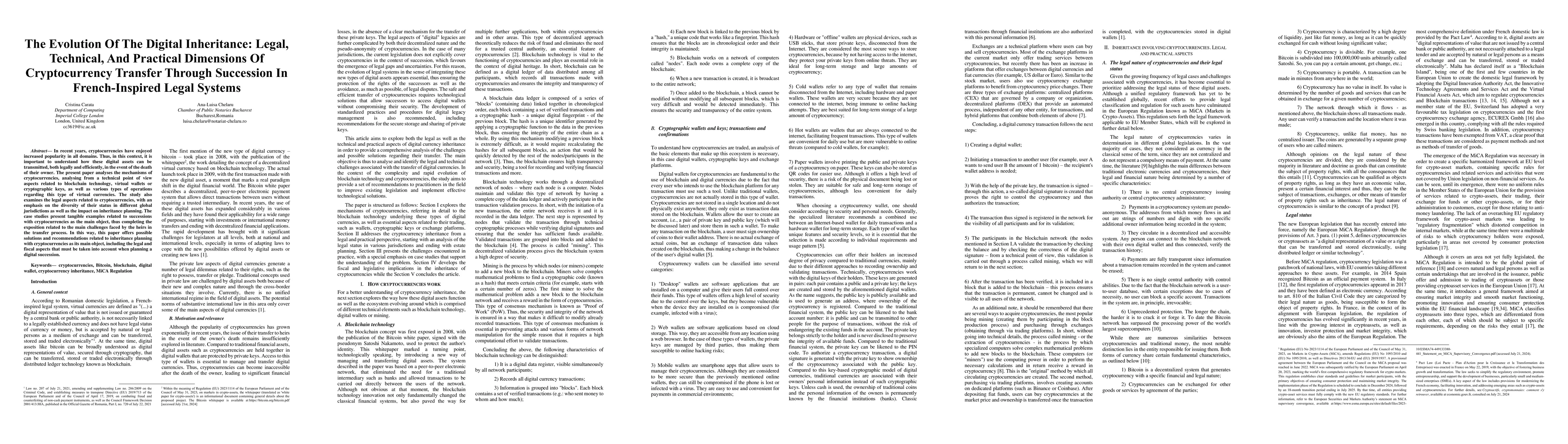 Thumbnail for The Evolution Of The Digital Inheritance: Legal, Technical, And
  Practical Dimensions Of Cryptocurrency Transfer Through Succession In
  French-Inspired Legal Systems