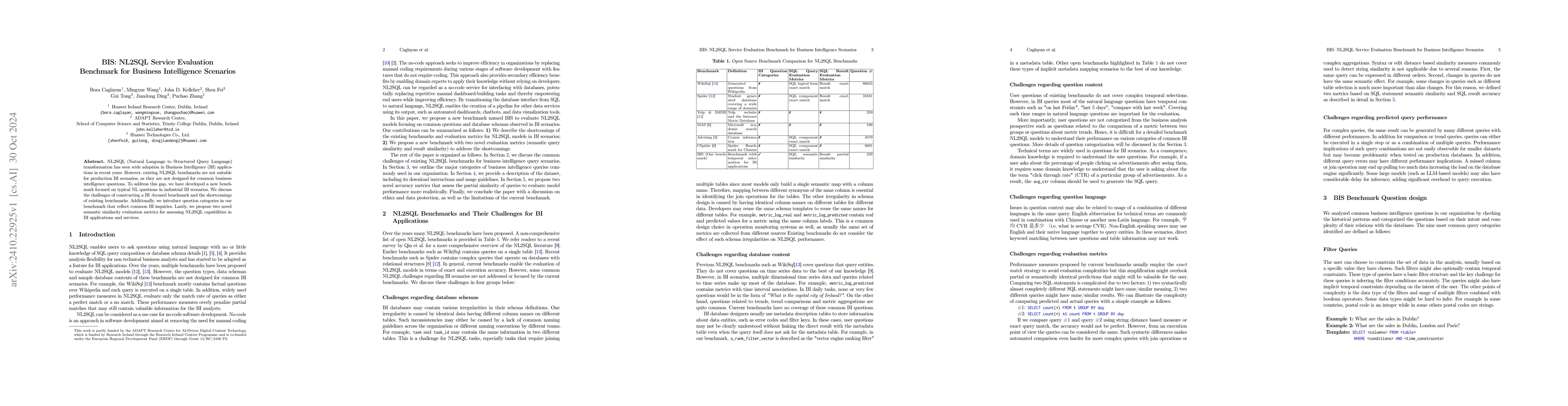 Thumbnail for BIS: NL2SQL Service Evaluation Benchmark for Business Intelligence
  Scenarios