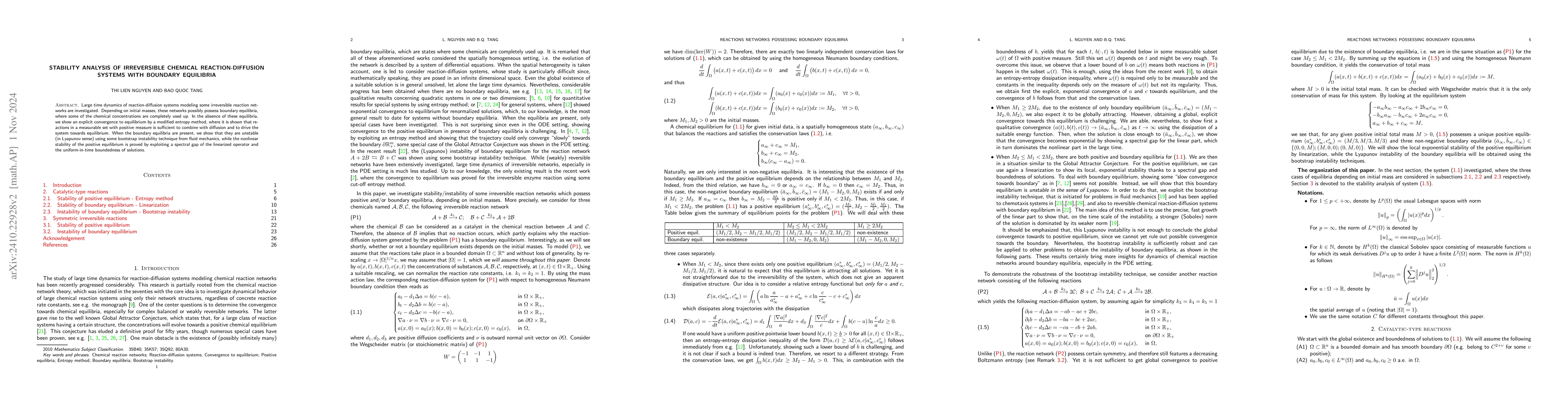 Thumbnail for Stability analysis of irreversible chemical reaction-diffusion systems
  with boundary equilibria