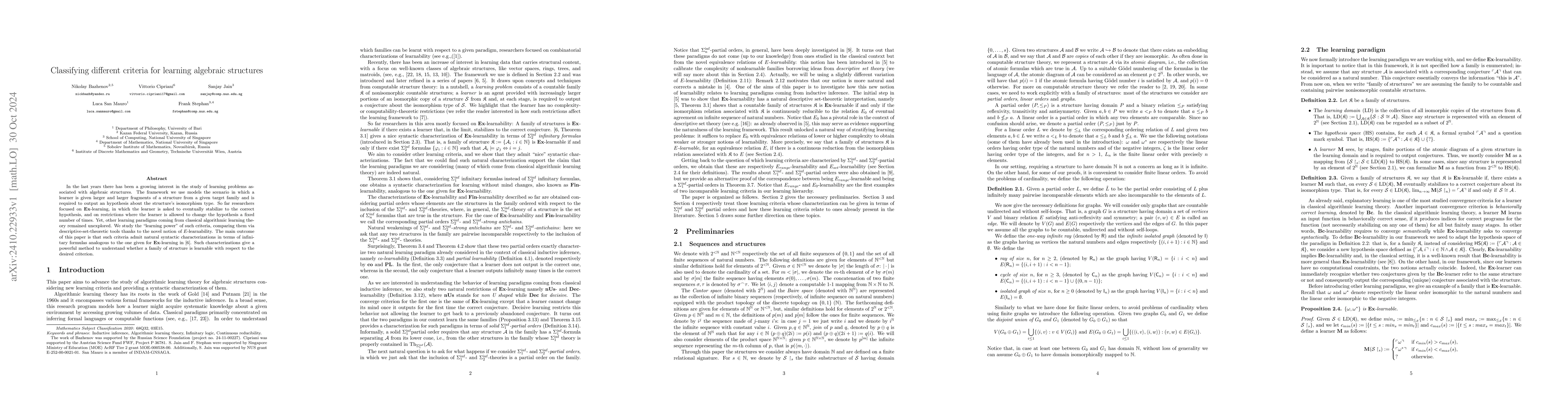 Thumbnail for Classifying different criteria for learning algebraic structures