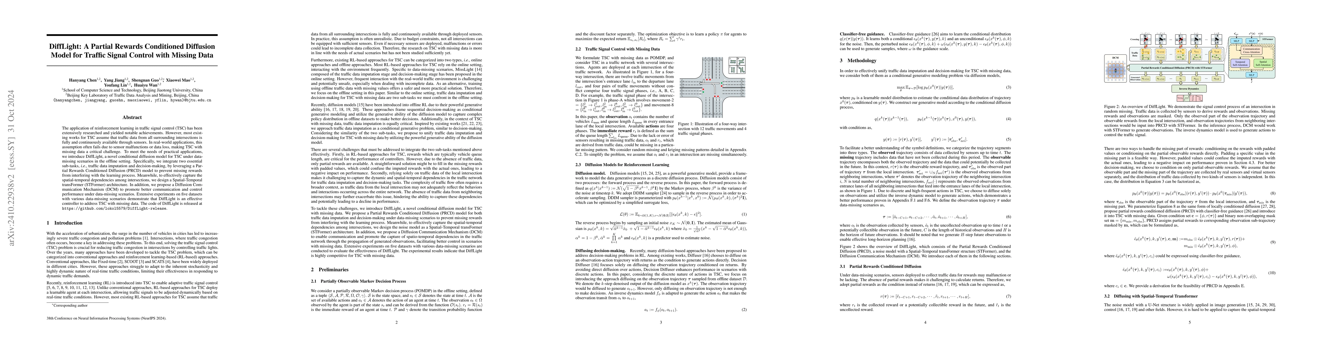 Thumbnail for DiffLight: A Partial Rewards Conditioned Diffusion Model for Traffic
  Signal Control with Missing Data