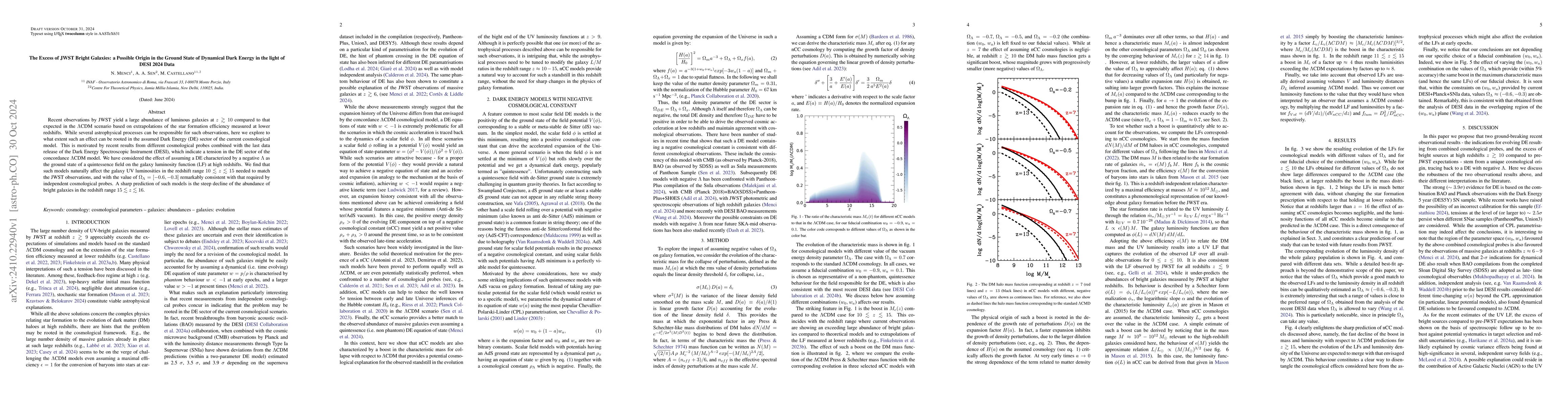 Thumbnail for The Excess of JWST Bright Galaxies: a Possible Origin in the Ground
  State of Dynamical Dark Energy in the light of DESI 2024 Data