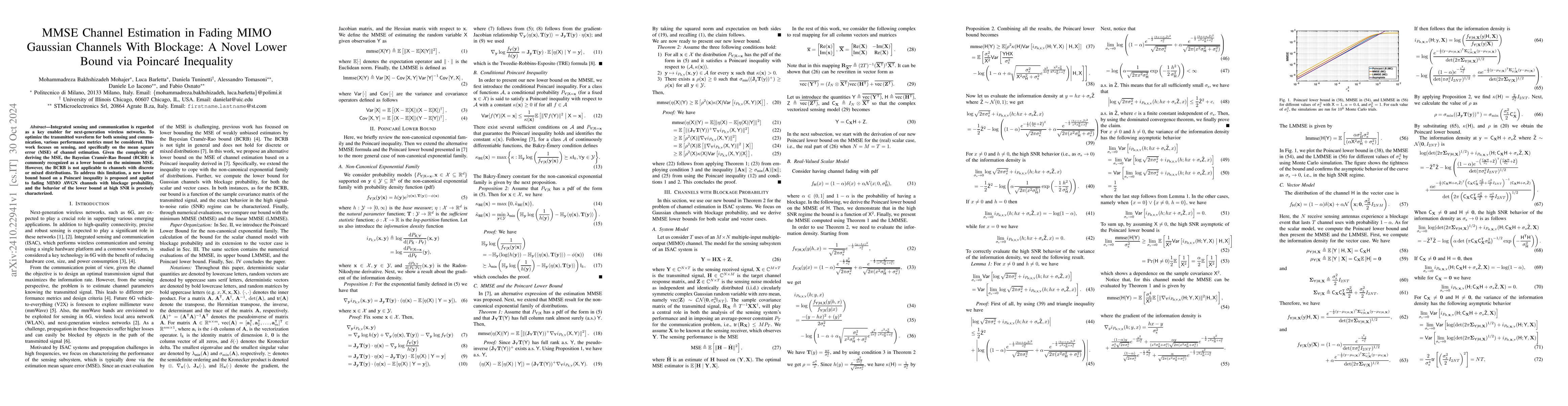 Thumbnail for MMSE Channel Estimation in Fading MIMO Gaussian Channels With Blockage:
  A Novel Lower Bound via Poincaré Inequality