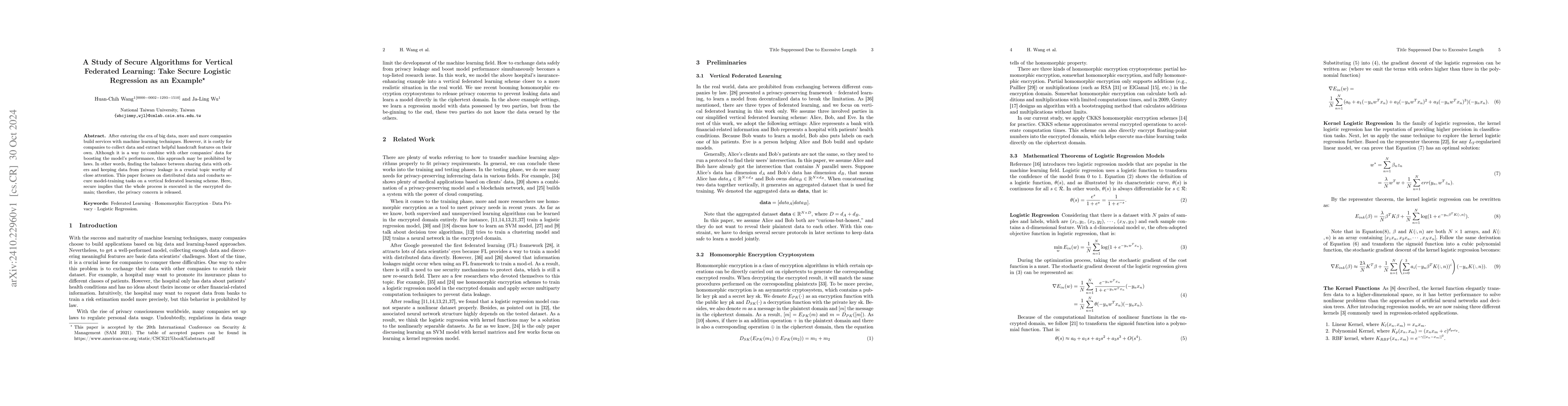 Thumbnail for A Study of Secure Algorithms for Vertical Federated Learning: Take
  Secure Logistic Regression as an Example