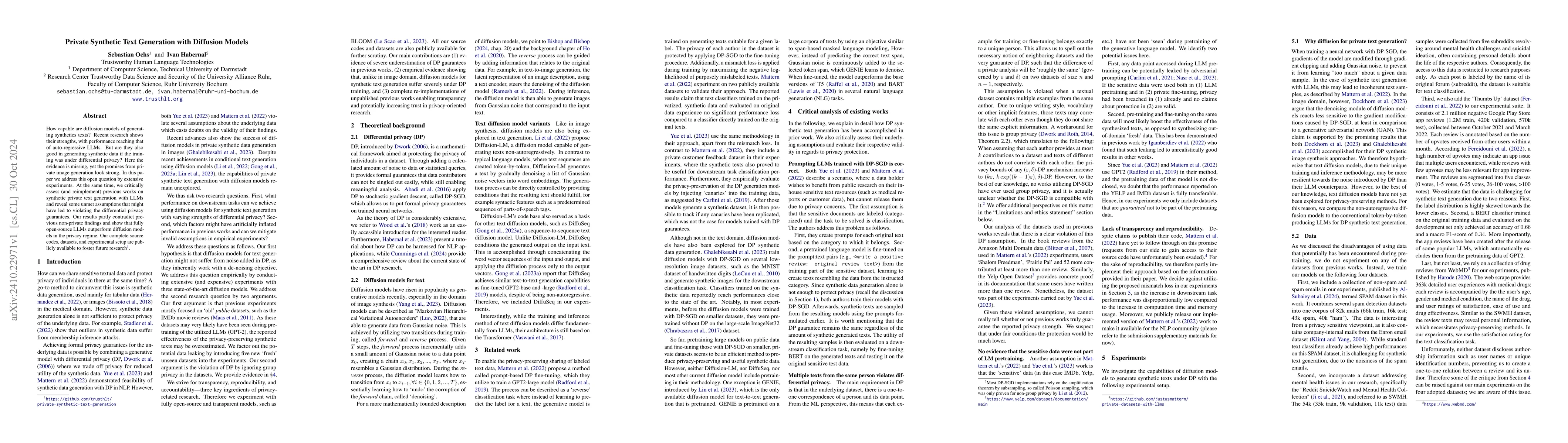 Thumbnail for Private Synthetic Text Generation with Diffusion Models