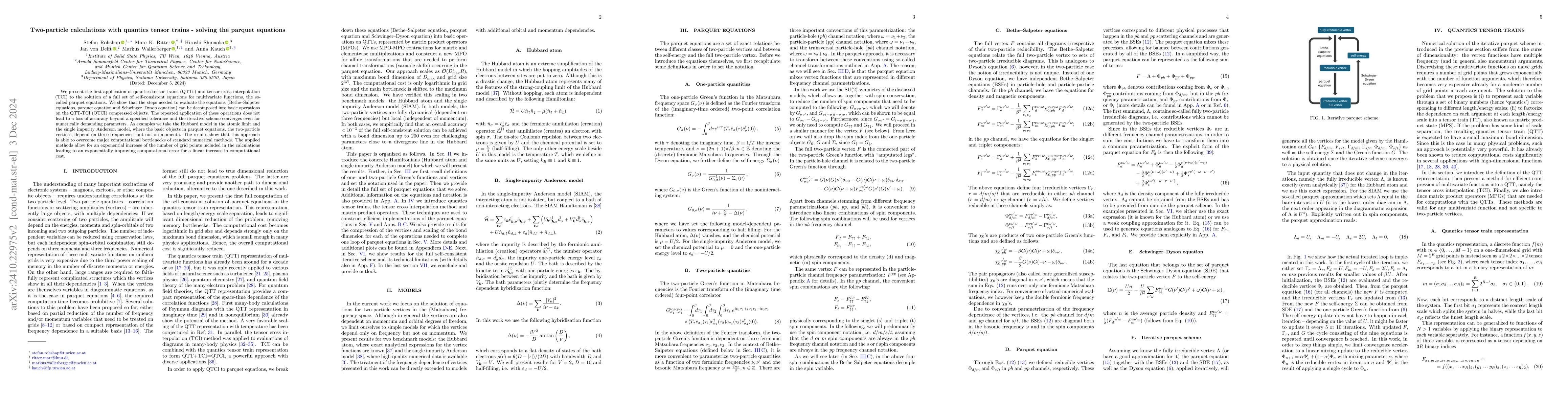 Thumbnail for Two-particle calculations with quantics tensor trains -- solving the
  parquet equations