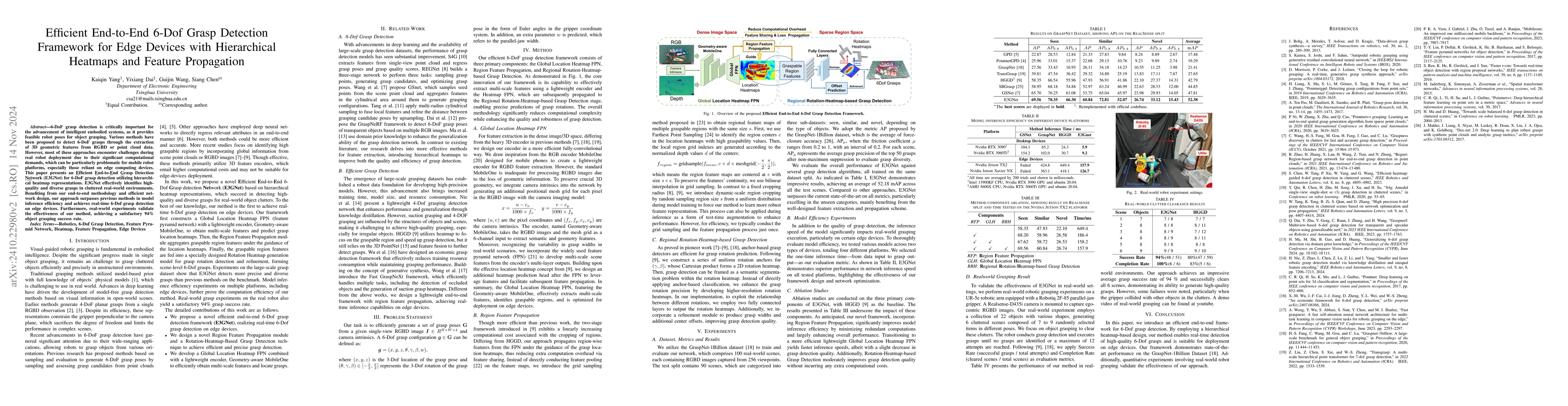 Thumbnail for Efficient End-to-End 6-Dof Grasp Detection Framework for Edge Devices
  with Hierarchical Heatmaps and Feature Propagation