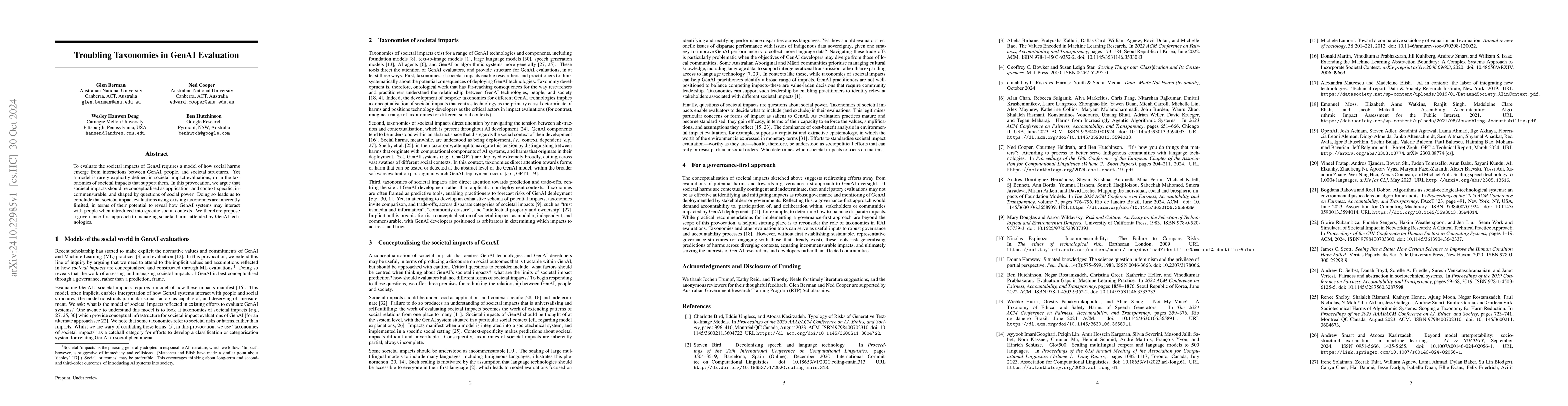 Thumbnail for Troubling Taxonomies in GenAI Evaluation